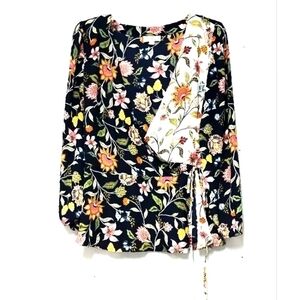 Loft women's peplum wrap floral multi color blouse Size: M